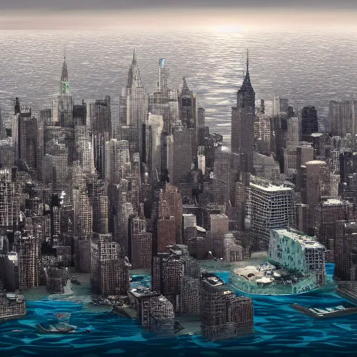 Prompt: New York as an underwater city, under water, sea floor, bright, colorful, architecture, 4k, 8k hyperrealistic