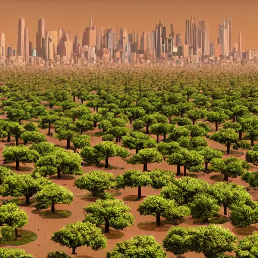 Image similar to city on mars with green trees