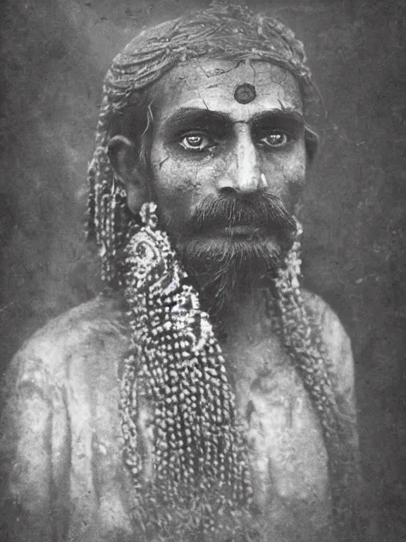 Prompt: portrait of hindu death god, ww1 photo, grainy, high detail, high resolution,