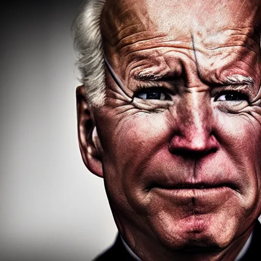 Image similar to a photographic portrait of Biden with bells palsy by Lee Jeffries