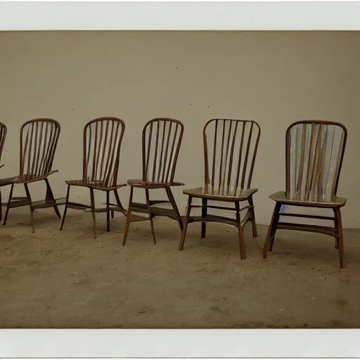 Image similar to a flock of chairs, high detail, polaroid photo