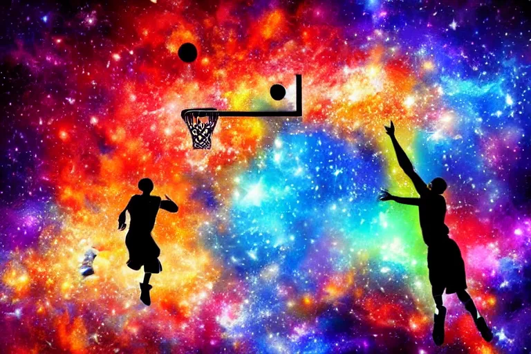 Prompt: street art basketball players vivid colors, sketchers, nebula and fire background hd high details