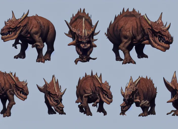 Prompt: character design for a triceratops made by cookies, oil painting by jama jurabaev, extremely detailed, brush hard, artstation, for aaa game, high quality, brush stroke