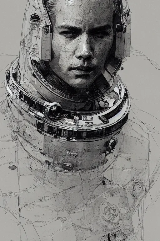 Image similar to portrait of an astronaut, pen and ink, intricate line drawings, by craig mullins, ruan jia, kentaro miura, greg rutkowski