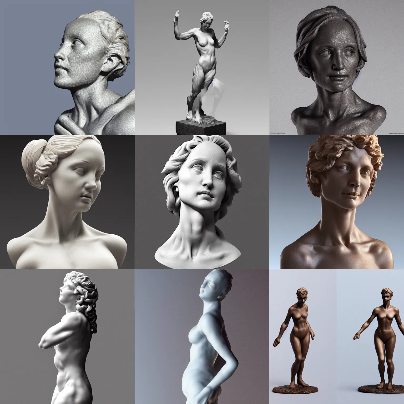 Prompt: 3D resin miniature sculpture by Bernini an Michelangelo, woman, prefect body, standing, realistic 8K, Introduction factory photo, Product Introduction Photo, Hyperrealism. Subsurface scattering, raytracing, Octane Render, Zbrush, Full body, simple background