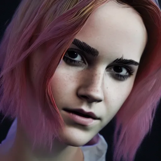 Image similar to textured film grain subsurface scattering fashion model face emma watson as a fortnite character cgsociety octane render unreal engine redshift render trending on artstation trending on artstation render blender behance cg superhero