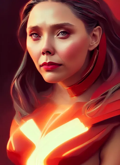 Image similar to portrait of modern darna, elizabeth olsen, intricate, elegant, glowing lights, highly detailed, digital painting, artstation, glamor pose, concept art, smooth, sharp focus, illustration, art by wlop, mars ravelo and greg rutkowski