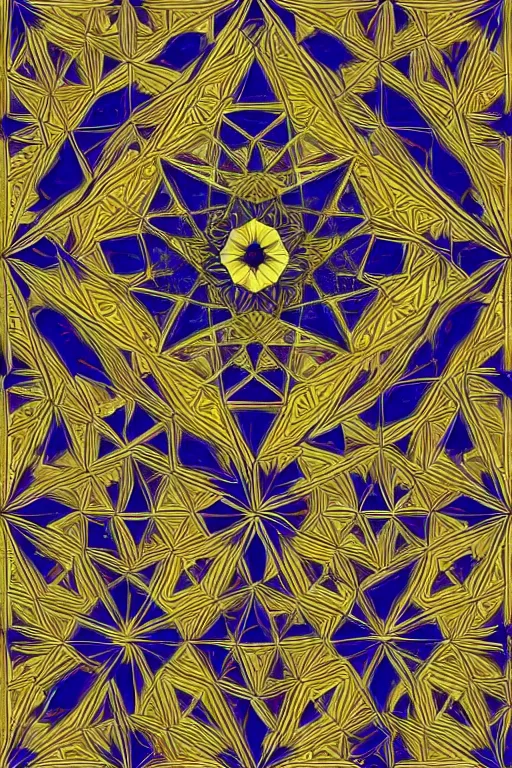 Prompt: islamic geometric fractals symmetric, trending on artstation, sharp edges, 3 colors