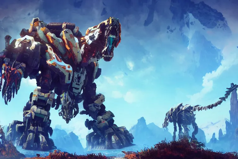 Image similar to tremortusk machine mecha animal beast robot of horizon forbidden west horizon zero dawn bioluminiscence global illumination ray tracing hdr fanart arstation by sung choi and eric pfeiffer and gabriel garza and casper konefal