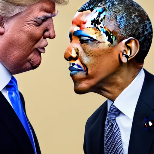 Image similar to obama going in for a kiss with donald trump , obama kissing donald trump , 8k , professional photography