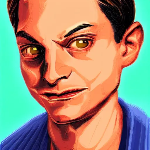 Image similar to portrait of mask tobey maguire's spider man, highly detailed, centered, solid color background, digital painting