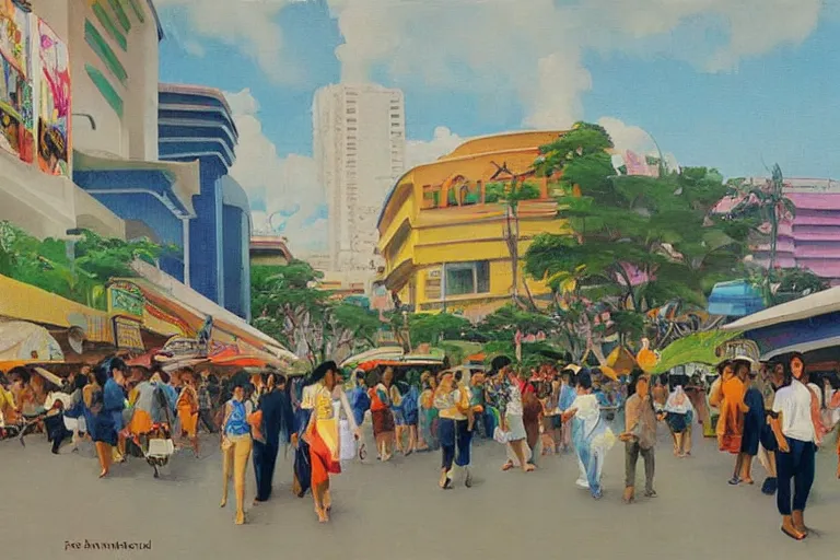 Image similar to Divisoria modernized, painting by Fernando Amorsolo