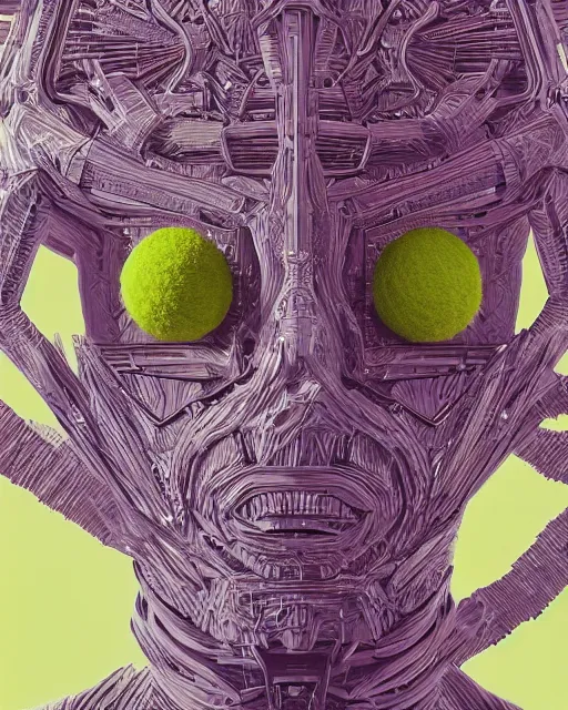 Prompt: portrait of Tennis Ball Monster intricate abstract. intricate artwork. by Tooth Wu, wlop, beeple, dan mumford. mulholland drive by david lynch, dune by david lynch, octane render, trending on artstation, greg rutkowski very coherent symmetrical artwork. cinematic, hyper realism, high detail, octane render, 8k, iridescent accents