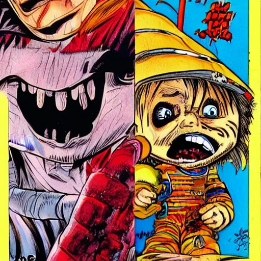 Image similar to Chucky VS Freddy Krueger 80's comic book cover