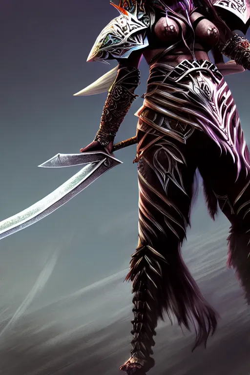 Image similar to norn wielding a greatsword of Guild Wars 2, concept art, close-up, digital art, hyper-realistic, highly detailed