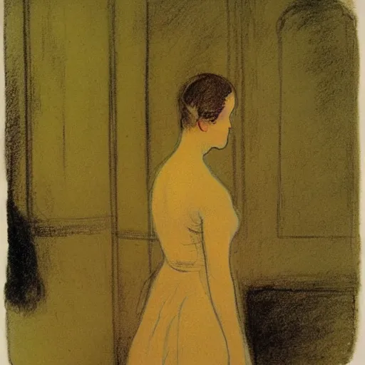 Image similar to a girl in a room, old polaroid by goya, by henri de toulouse - lautrec, elegant drawing, digital painting, jugendstil, strong lights, flat colors, pastel colors,