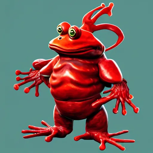 Image similar to character concep art of a humanoid frog butcher with a red coat as an enemy in spyro the dragon video game concept art, playstation 1 era, activision blizzard, 4 k resolution concept art