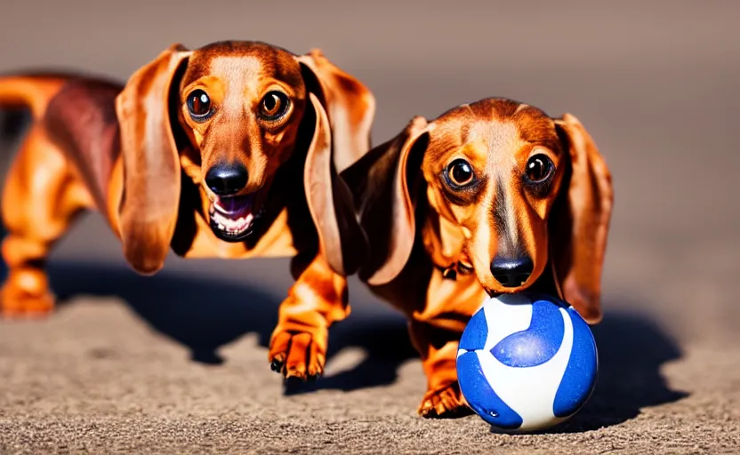 Image similar to happy dachshund catching a ball