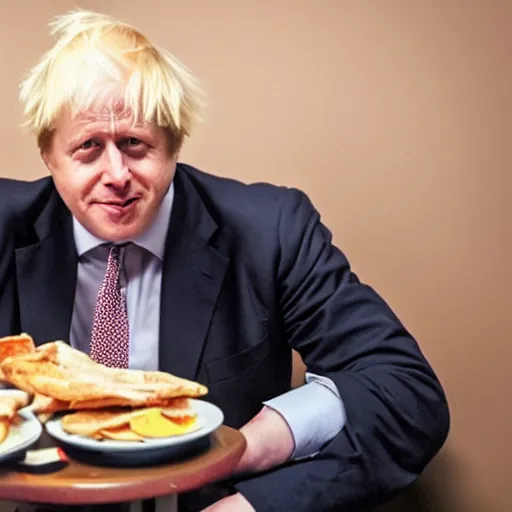 Prompt: Boris Johnson eating a bacon sandwich awkwardly