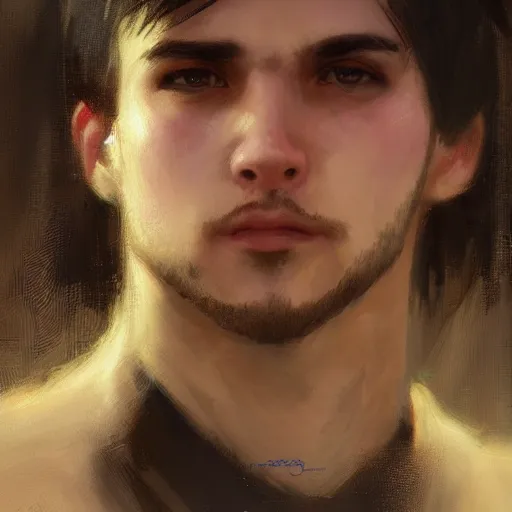 Image similar to A handsome, cute emo guy, close-up portrait by Gaston Bussiere, Craig Mullins, trending on artstation, artstationHD, artstationHQ, artstation digital artwork