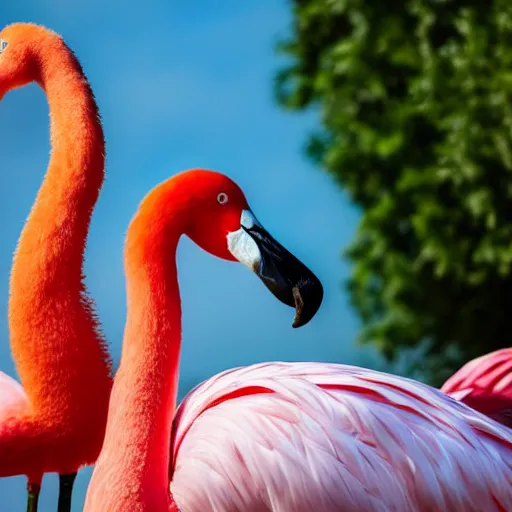 Image similar to a man confidently straddling a flamingo's back, detailed, photo, 4k