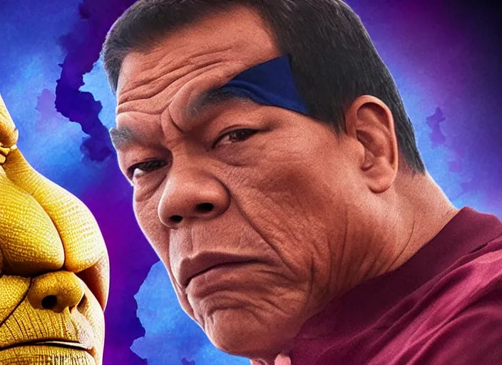 Image similar to rodrigo duterte and thanos staring at each other, real life photograph, award winning photograph, 4 k