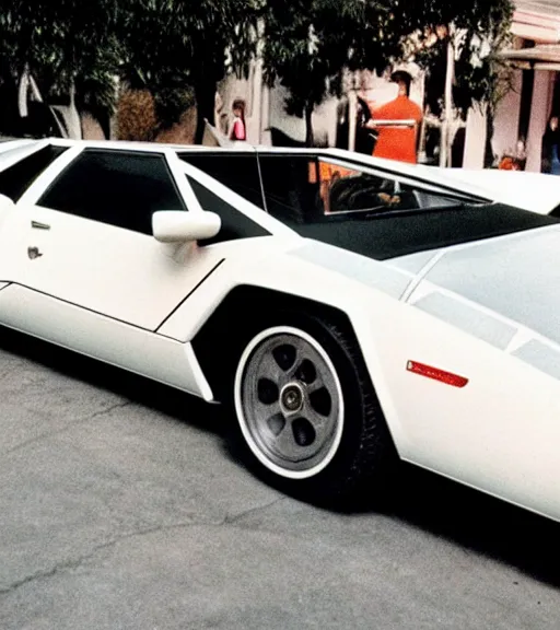 Prompt: marilyn monroe getting into a Lamborghini Countach parked in Beverly hills like wolf of wall street