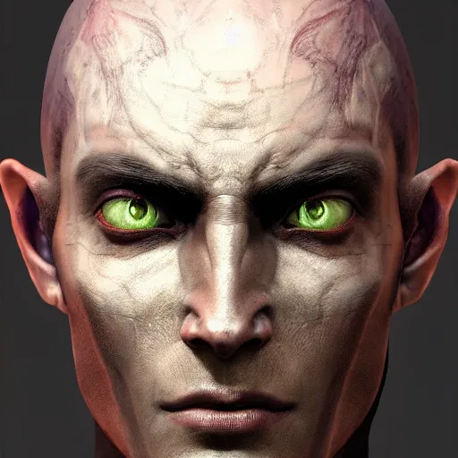 Prompt: hyperrealistic mixed media image of demon daedric prince from skyrim, dark complexion, stunning 3 d render inspired art by greg rutkowski and xiang duan and thomas eakes, perfect facial symmetry, flesh texture, realistic, highly detailed attributes and atmosphere, dim volumetric cinematic lighting, 8 k octane detailed render, post - processing, masterpiece,