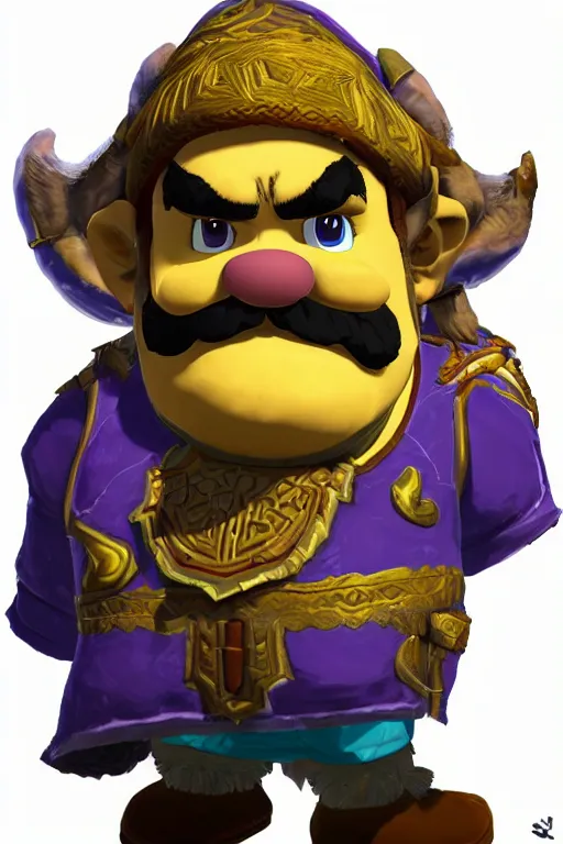 Image similar to a portrait of wario from the legend of zelda breath of the wild, breath of the wild art style.