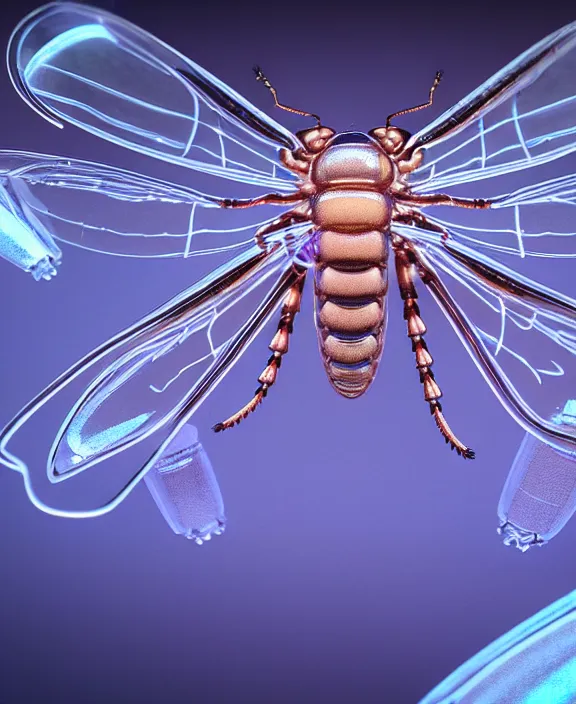 Image similar to opulent transparent clear see - through image of insects, biology, neon lights, clean medical environment, ultra realistic, concept art, art nouveau, photorealistic, octane render, 8 k, unreal engine. art by chris cunningham and nori inoguchi and sam kaplan and zachary goulko and christopher marley and artgerm