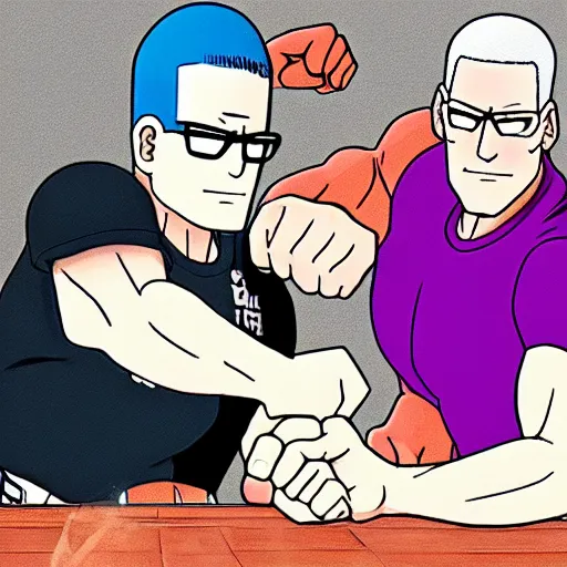 Prompt: Hank hill arm wrestling One Punch Man