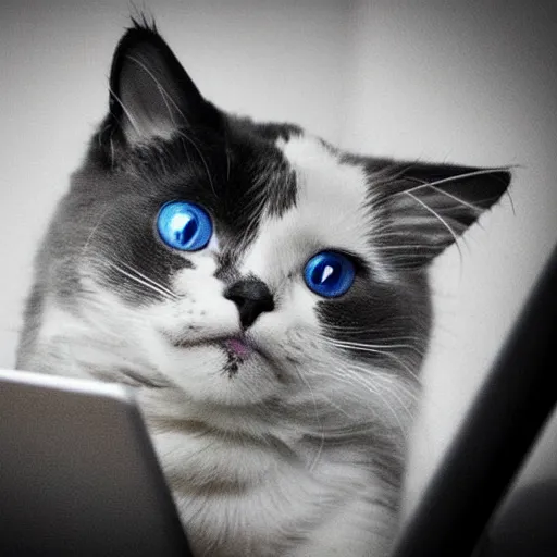 Image similar to a beautiful cat is playing computer