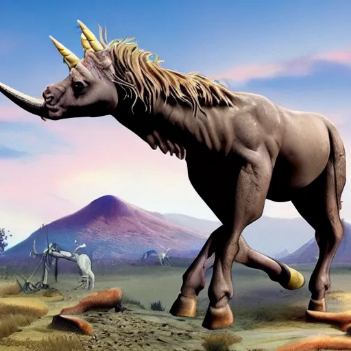 Image similar to one of the worst fossil reconstructions in human history a really long unicorn horn