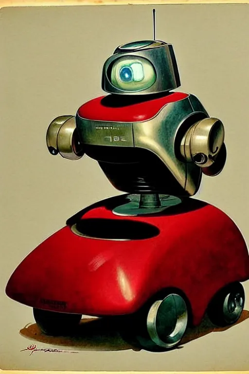 Image similar to ( ( ( ( ( 1 9 5 0 s retro future android robot fat robot dog wagon. muted colors., ) ) ) ) ) by jean - baptiste monge,!!!!!!!!!!!!!!!!!!!!!!!!! chrome red