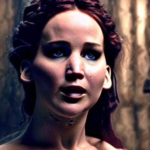 Image similar to cinematic jennifer lawrence as frankenstein's monster, color photography, sharp detail, still from the movie mary shelly's frankestein
