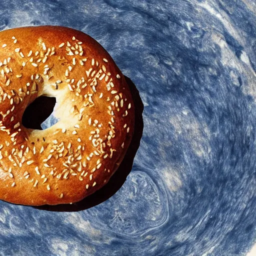 Prompt: a photo of a bagel on planet venus