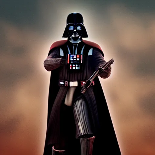 Image similar to Film still of Darth Vader, from Red Dead Redemption (2018 video game)