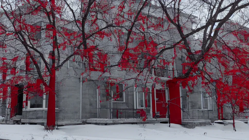 Prompt: monochrome red obeisant winnipeg