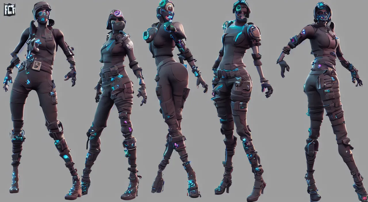 Image similar to fortnite skin models cyberpunk style concept art skin model, 3d models