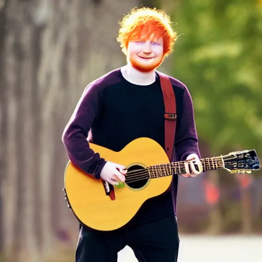 Prompt: ed sheeran holding a guitar and jogging, ultrarealistic