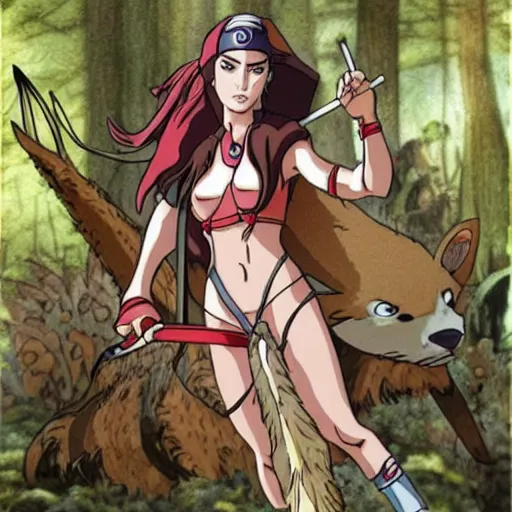 Image similar to megan fox as princess mononoke, studio ghibli art