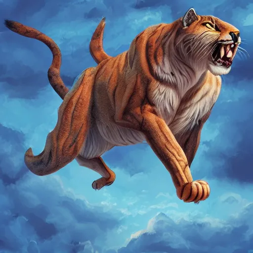 Prompt: Big cat fly in the sky,fly in the sky,with thunder,highly detailed ,digital painting,trending on artstation
