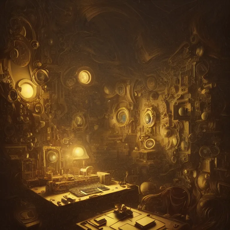 Image similar to motherboard, chip circuit, computer, dream - like atmosphere, baroque landscape painting, perfect composition, beautiful detailed intricate insanely detailed octane render trending on artstation, 8 k artistic photography, photorealistic, soft natural volumetric cinematic perfect light, chiaroscuro, award - winning photograph, masterpiece, raphael, caravaggio, greg rutkowski, beeple