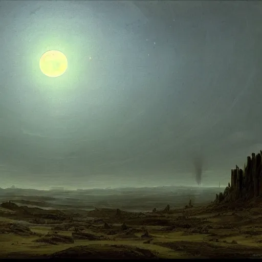 Prompt: scenary of sci - fi apocalyptic moon end of the world by caspar david friedrich