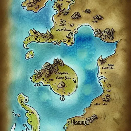 Prompt: D&D style fantasy map design, watercolour