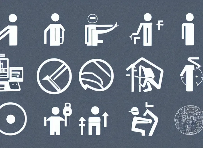 Image similar to a set of symbols and pictograms of people, technical manual graphic, logo design