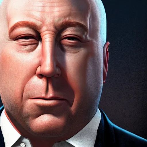 Image similar to hyperrealistic mixed media image of alex jones from info wars disguised as dr. evil, stunning 3 d render inspired art by istvan sandorfi and greg rutkowski, perfect facial symmetry, realistic, highly detailed attributes and atmosphere, dim volumetric cinematic lighting, 8 k octane extremely hyper - detailed render, post - processing, masterpiece,