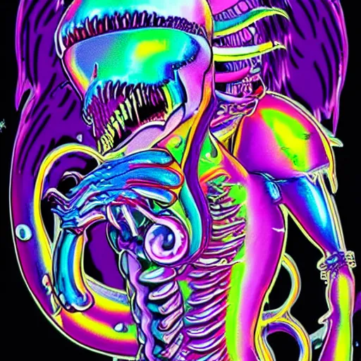 Prompt: lisa frank xenomorph