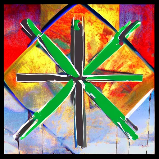 Image similar to christian cross art.. digital layered. visible paint strokes.