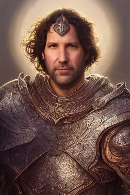 Image similar to ultra realistic illustration, paul rudd as lancelot from baldurs gate and diablo, intricate, elegant, highly detailed, digital painting, artstation, concept art, smooth, sharp focus, illustration, art by artgerm and greg rutkowski and alphonse mucha